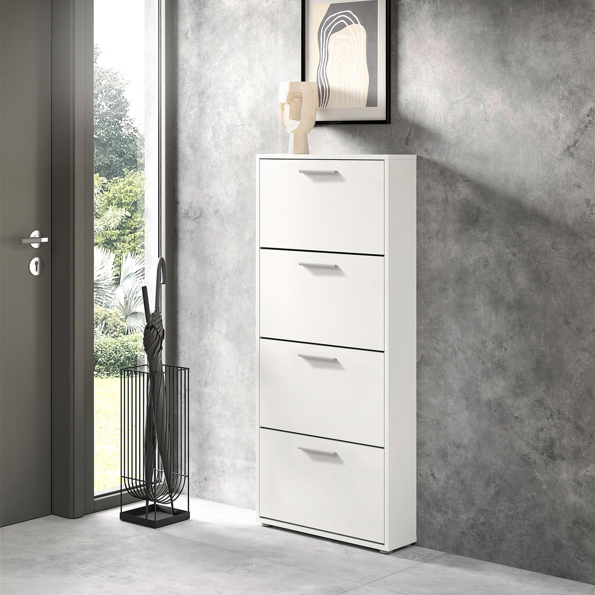 SCHUHKIPPER - 59 cm - Weiß - Silberfarben/Weiß, Holzwerkstoff/Kunststoff (59/136/17cm) - home24