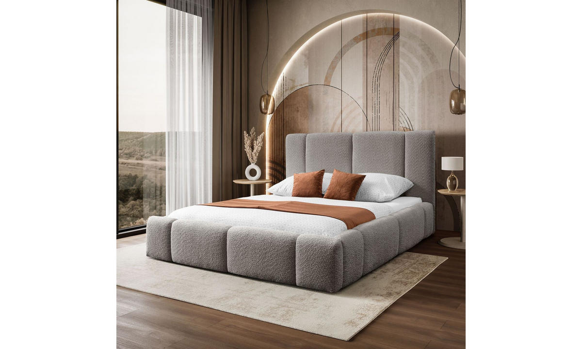POLSTERBETT ELENA 140x200 cm Hellbraun (Anthology 6), 34 Holzlatten, Kopfteil 108 cm - Braun, Textil (140/200cm) - Lookway
