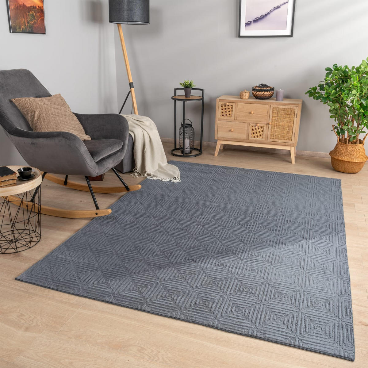 FLACHWEBETEPPICH Boho Anthrazit 60 x 100 cm - Anthrazit, Kunststoff (60/100cm) - TT Home