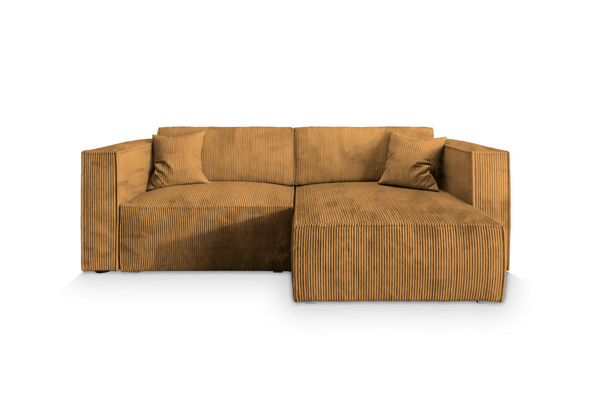 ECKSOFA NERIO P Gelb Kordstoff mit Schlaffunktion - Gelb, Holz (245/148cm) - MASSENO