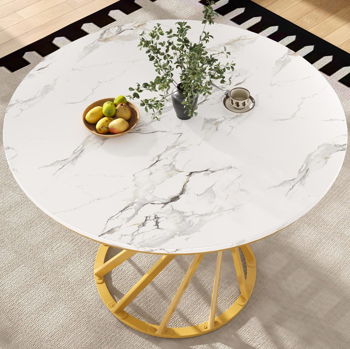 ESSTISCH rund 80 x 80 x 76 cm MDF Weiß mit Metallbeinen Gold - Goldfarben, Metall (80/80/76cm) - Meubliv