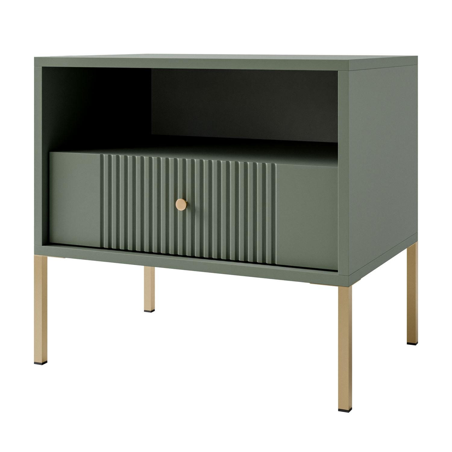 NACHTTISCH VIVALDI mit geriffelter Front - Grün, Holzwerkstoff (54/51/39cm) - Lookway