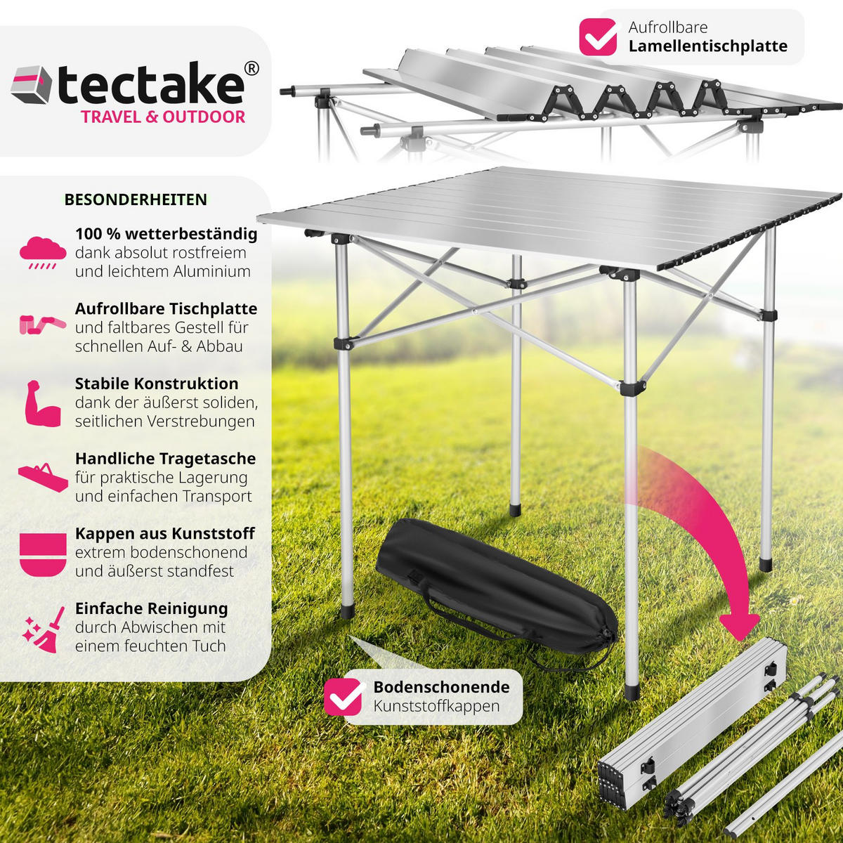CAMPINGTISCH ,70 x 70 x 70 cm,grau - Grau, Metall (70/70/70cm) - tectake