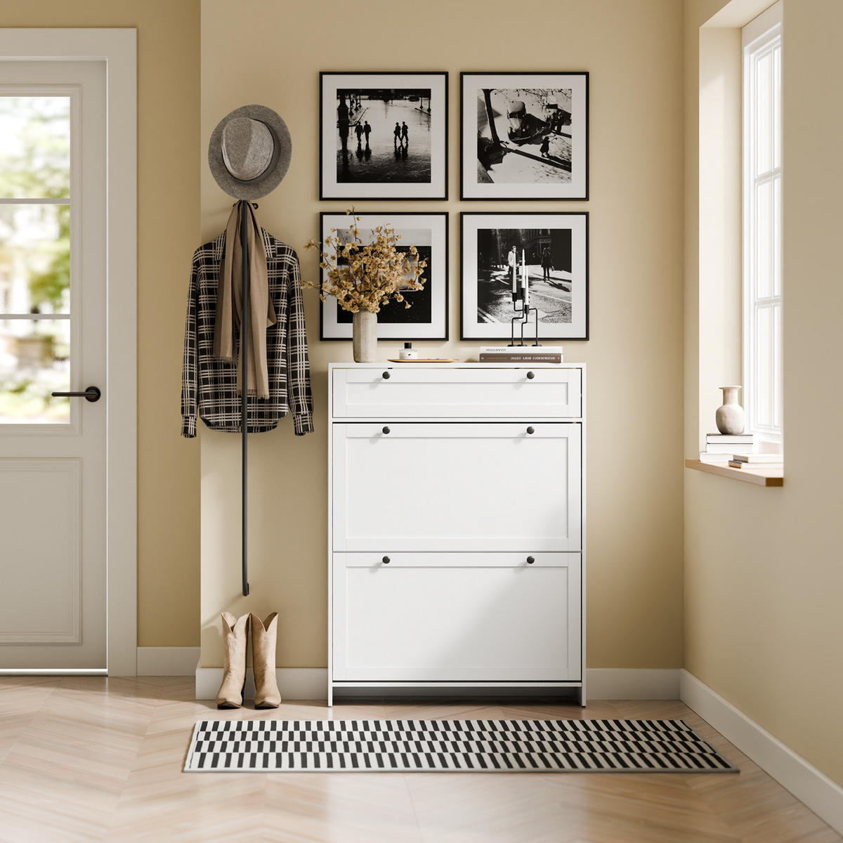 SCHUHKIPPER Schmal mit Schublade, Weiß 80x107x19 cm - Weiß, Holzwerkstoff (80/107/19cm) - SoBuy