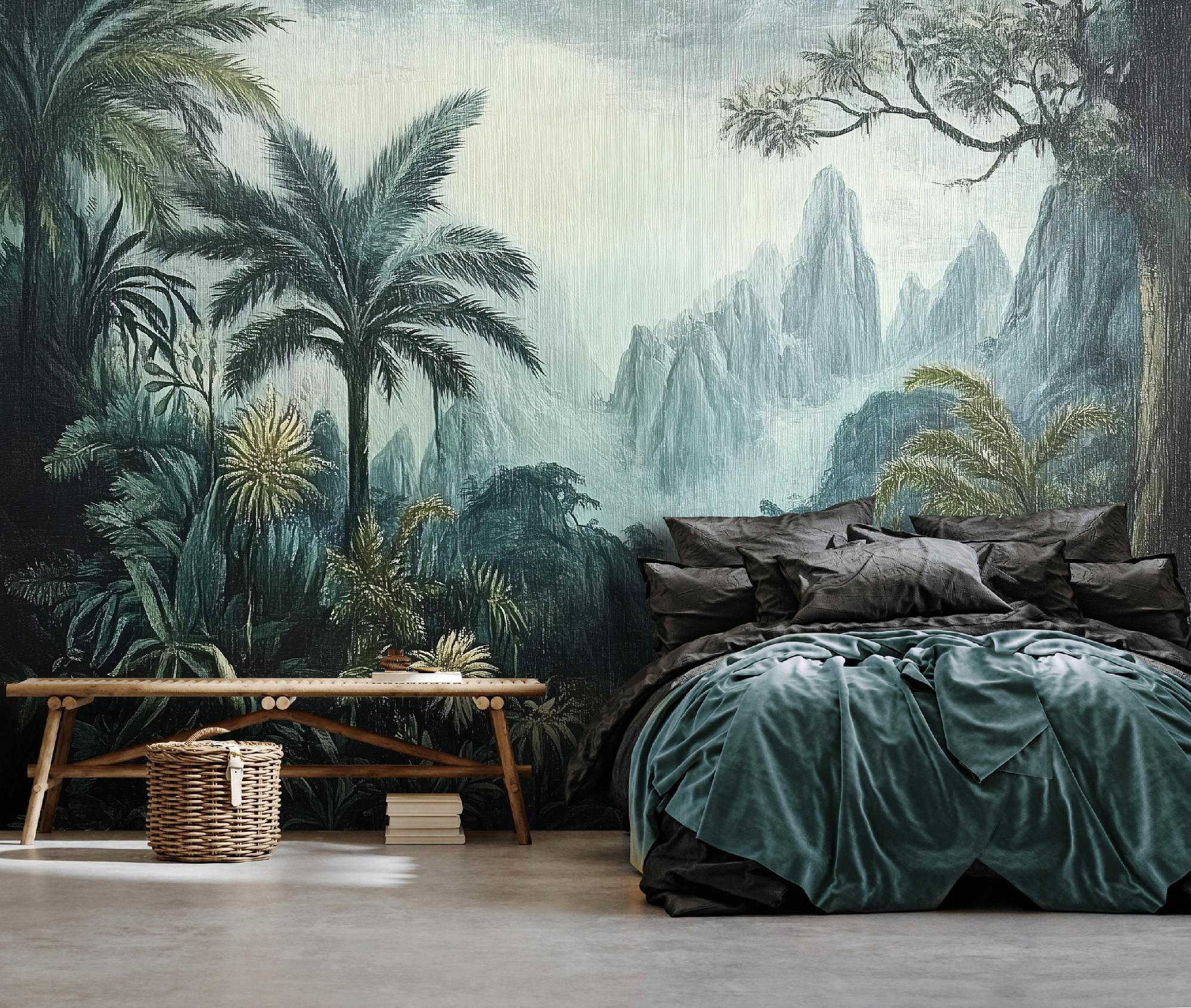 FOTOTAPETE Dschungel Landschaft Tapete Wohnzimmer Schlafzimmer 350x250 - Grün, Papier (350/250cm) - Wallarena