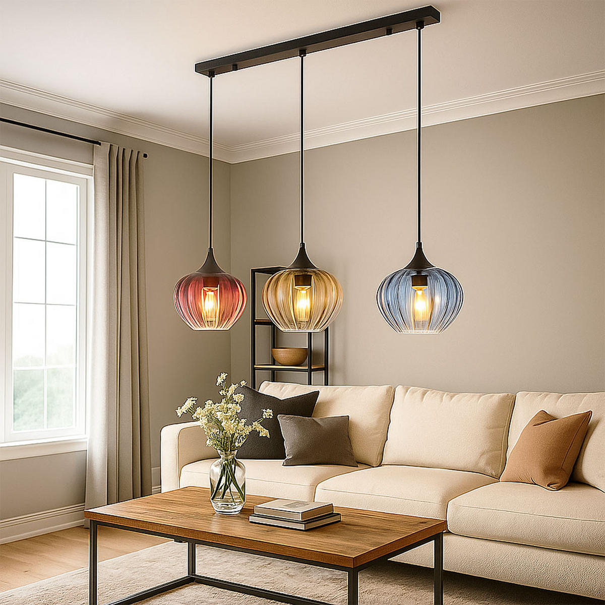 LED HÄNGELEUCHTE Metall Glas Bunt - Multicolor, Glas (80/18/150cm) - Globo Lighting