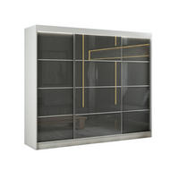 SCHWEBETÜRENSCHRANK Porto III 250 cm 3-türig, weiß, lacobel grau, Sprosse - Weiß/Grau, Kunststoff (250/215/61cm) - Margaret Hadas24