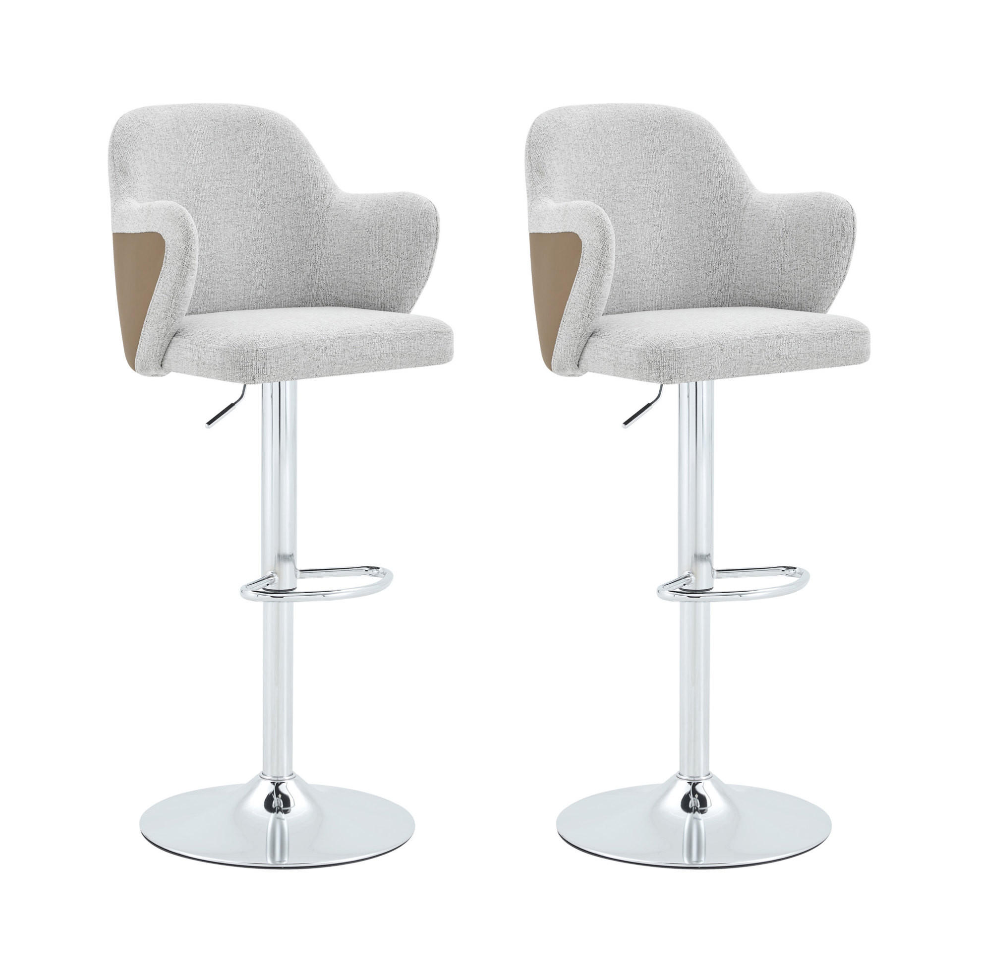 BARHOCKER-SET 2-teilig höhenverstellbar mit 360°-Drehfunktion und Armlehnen - Grau, Textil (37.6/118/45cm) - MIVRAY