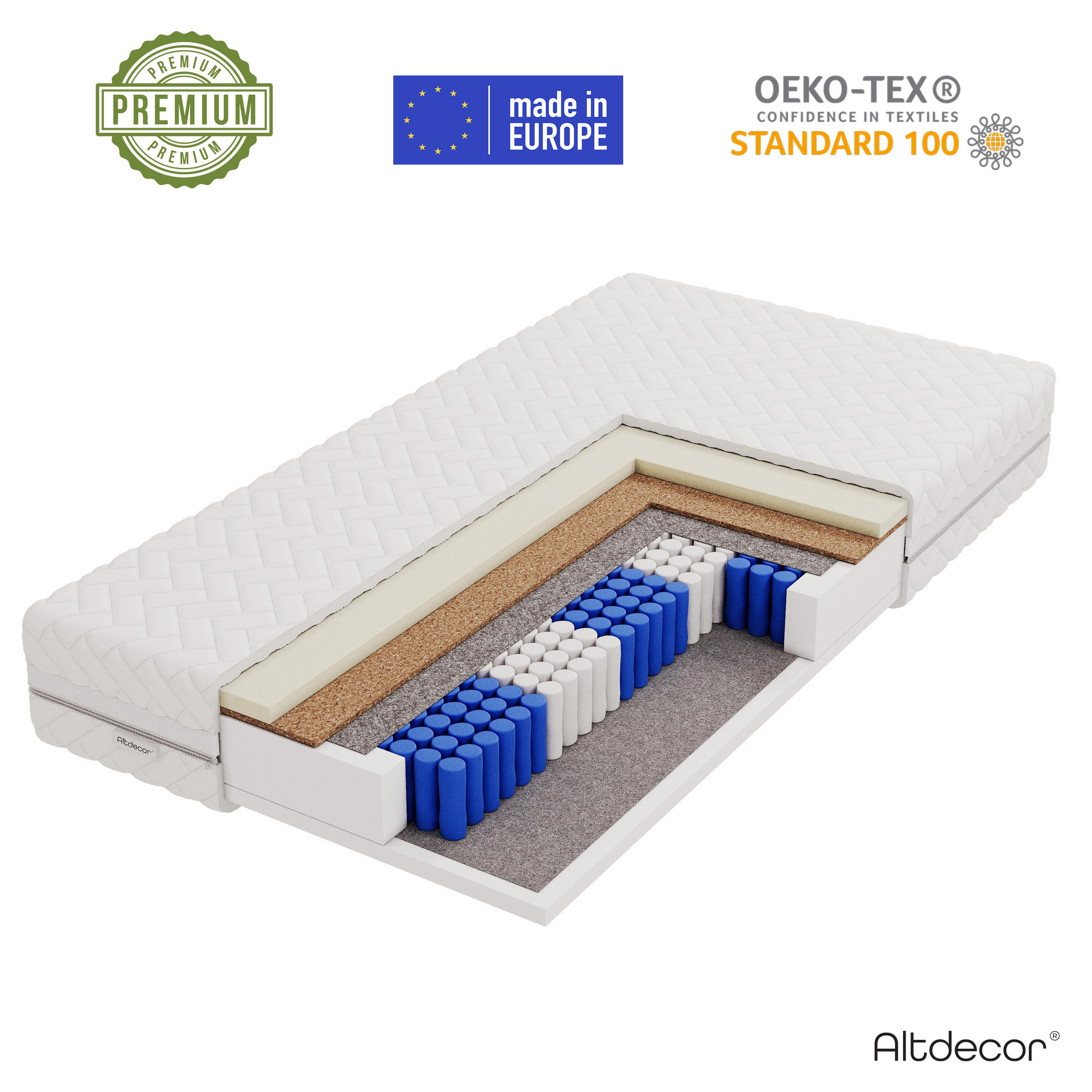 MATRATZE 90x200 Härtegrad H3 & H4 - 20 cm Taschenfederkernmatratze Bett Matratzen LAVELA - Weiß, Kunststoff - ALTDECOR