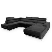 WOHNLANDSCHAFT SIENA L-S Schwarz Velours-Stoff mit Schlaffunktion - Schwarz, Holz (335/89/190cm) - MASSENO