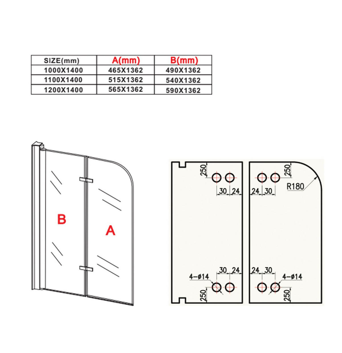 BADEWANNE Austin 2 Teile cm Chrom - 110 x 140 cm - Chromfarben, Glas (110/140cm) - Badplaats