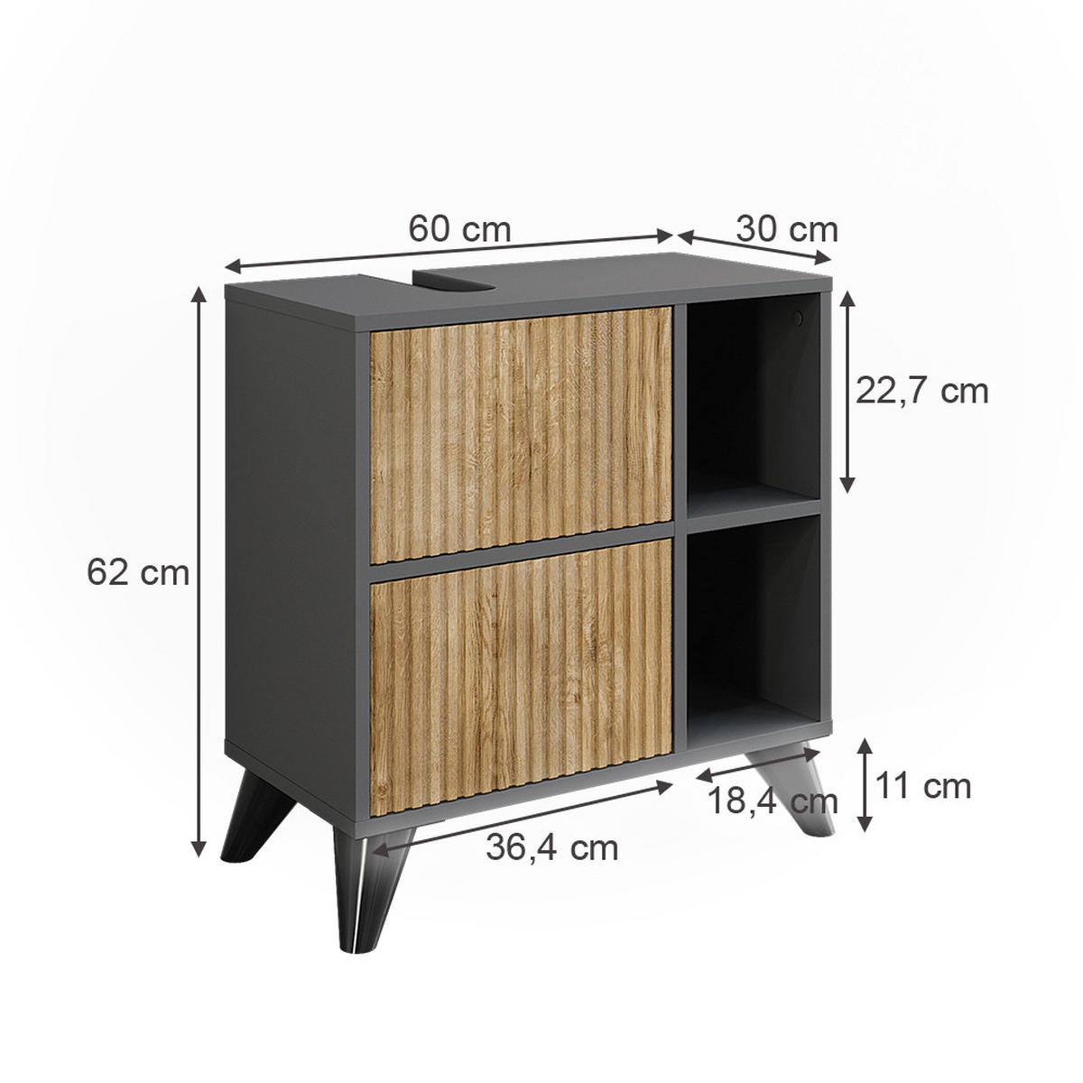 WASCHBECKENUNTERSCHRANK Leano Anthrazit/Bergeiche 60 x 62 cm mit 2 Schubladen - Anthrazit, Holzwerkstoff (60/62/30cm) - Vicco