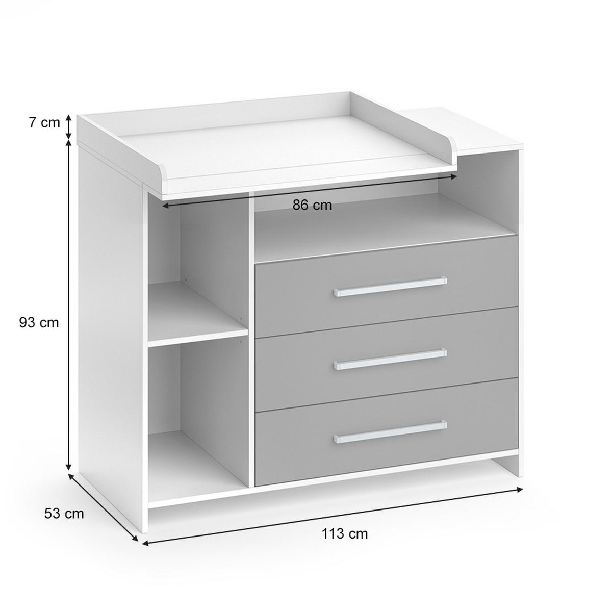 WICKELKOMMODE Oskar Weiß/Grau 113 x 100 cm - Weiß, Holzwerkstoff (113/100/53cm) - Vicco