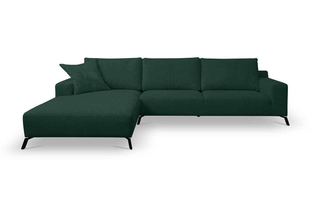 ECKSOFA Aspen in L-Form, Coach Farbe: Grün, Velourstoff, Ottomane Links - Grün, Textil (187/312cm) - VENASI MÖBEL