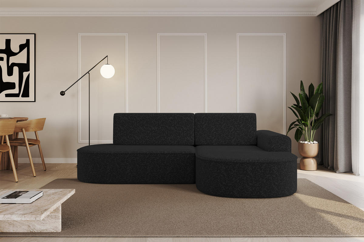 ECKSOFA mit Schlaffunktion und Bettkasten Ottomane Rechts MARI-L1-S - 283x167x85 cm Schwarz Tissu - Schwarz, Holzwerkstoff/Kunststoff (167/283cm) - ALTDECOR
