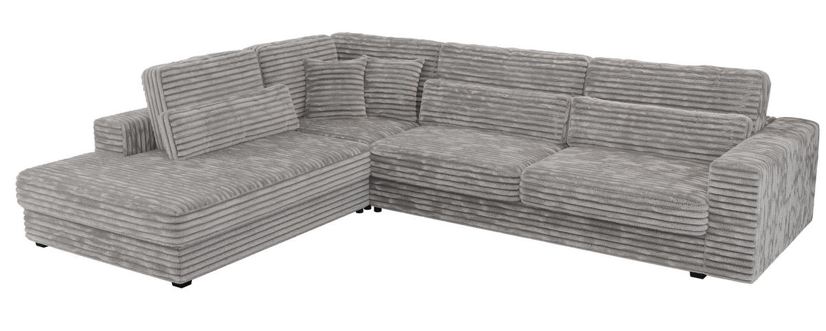 ECKSOFA Savona Hellgrau breiter Cord - links - Hellgrau/Schwarz, Kunststoff/Textil (316/249cm) - MKS