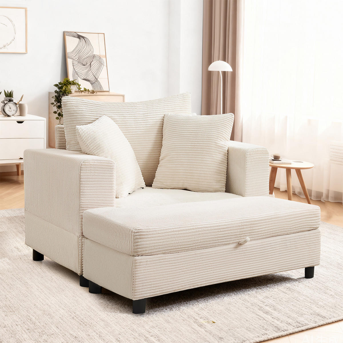 SOFA Cord Beige mit Stauraum - Beige, Holzwerkstoff/Kunststoff (137.5/89/81cm) - WISHDOR