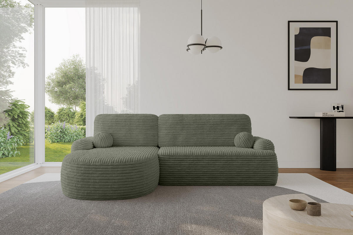 ECKSOFA mit Schlaffunktion und Bettkasten LIRA-L - 264x172x89 Olive - Olivgrün, Holzwerkstoff/Textil (264/172cm) - ALTDECOR