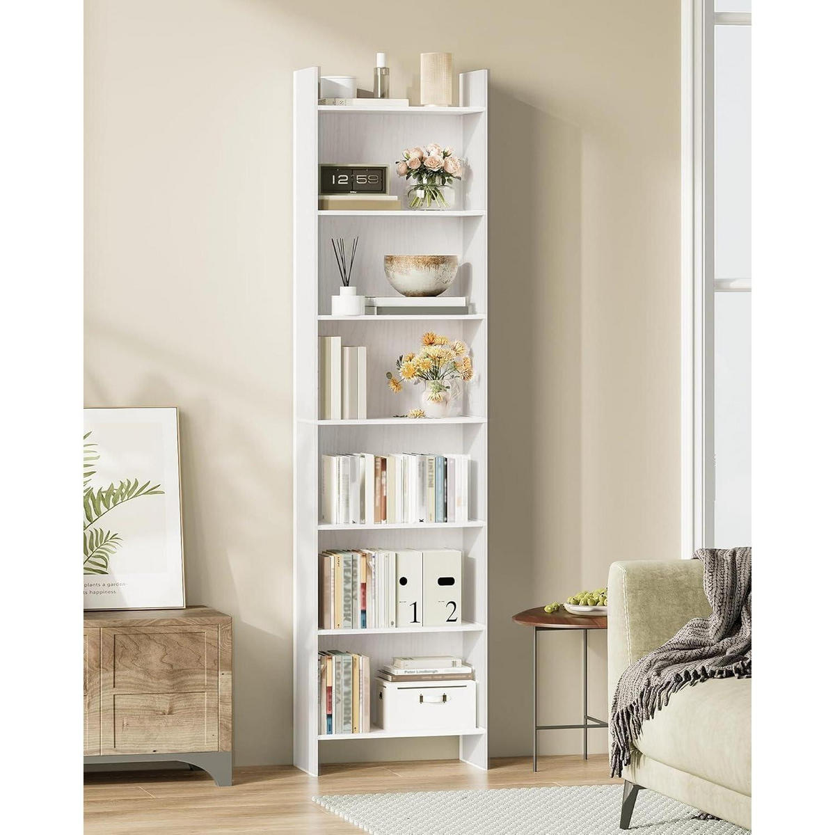 BÜCHERREGAL Standregal 7 Fächer Weiß 24 x 48 x 197,4 cm - Weiß, Holzwerkstoff (48/197.4/24cm)