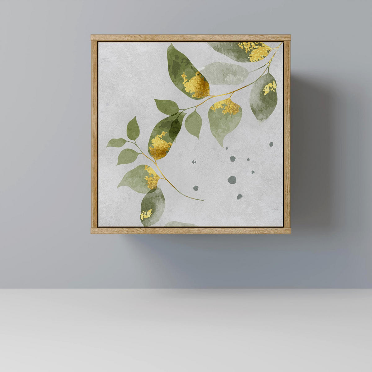 SIDEBOARD ELEGANT BOTANICS, Eichefarben, 57,5x42x67,5 cm, Schwarze Metall-Rahmenfüße - Eichefarben/Multicolor, Holzwerkstoff/Metall (57.5/67.5/42cm) - SpaceRebels