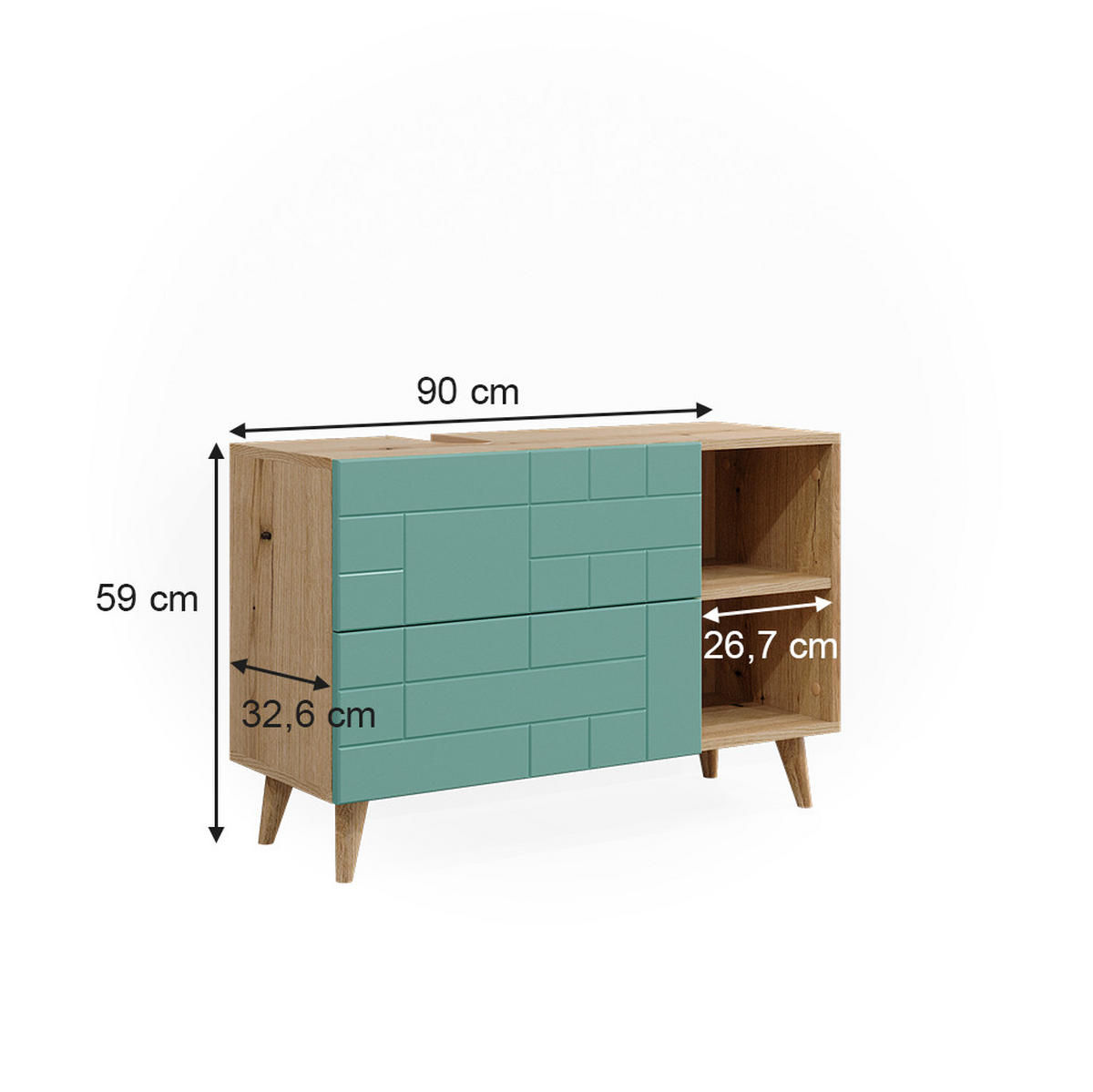WASCHBECKENUNTERSCHRANK Rudi Mintgrün 90 x 59 cm mit 2 Schubladen - Mintgrün, Holzwerkstoff (90/59/32.6cm) - Vicco