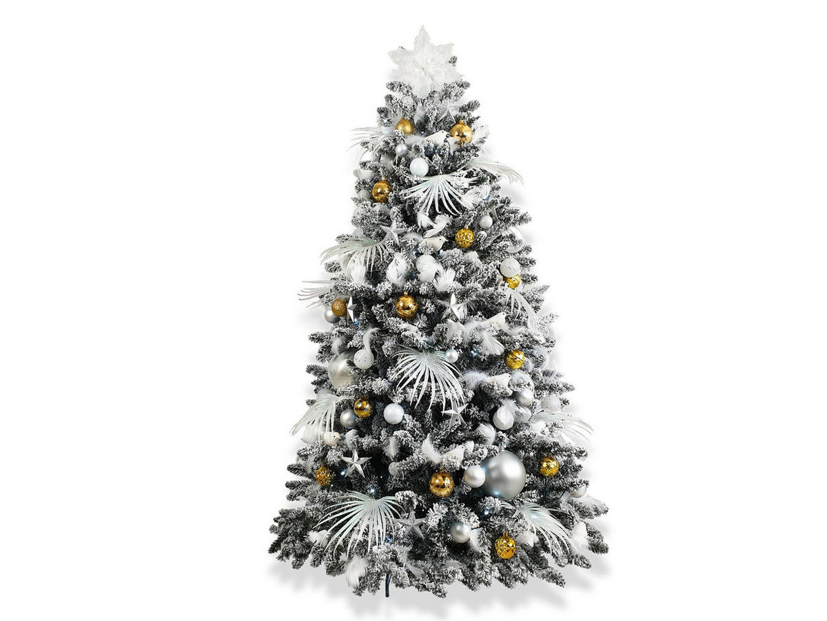 LAALU WEIHNACHTSBAUM geschmückt künstlich mit 222 Stk Kugeln POLAR GOLD 300 cm mit Metallständer - Silberfarben/Goldfarben, Kunststoff (300cm) - LAALU