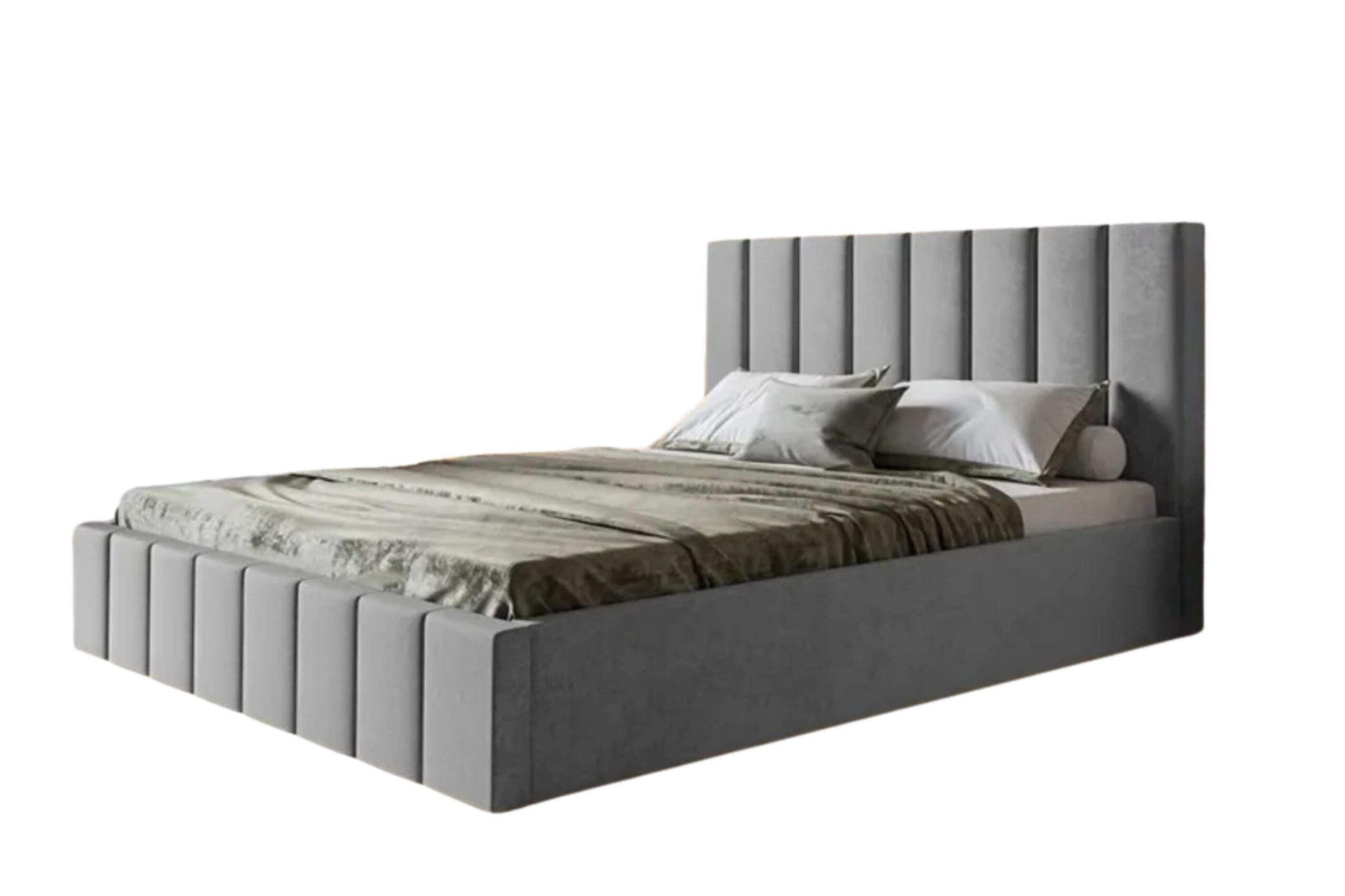 POLSTERBETT SIM 10 mit Kopfteil, 160 x 200 cm mit Bettkasten und Lattenrost aus Holz, Velourstoff, Farbe: Grau - Grau, Holz/Kunststoff (160/200cm) - Sepro Meble