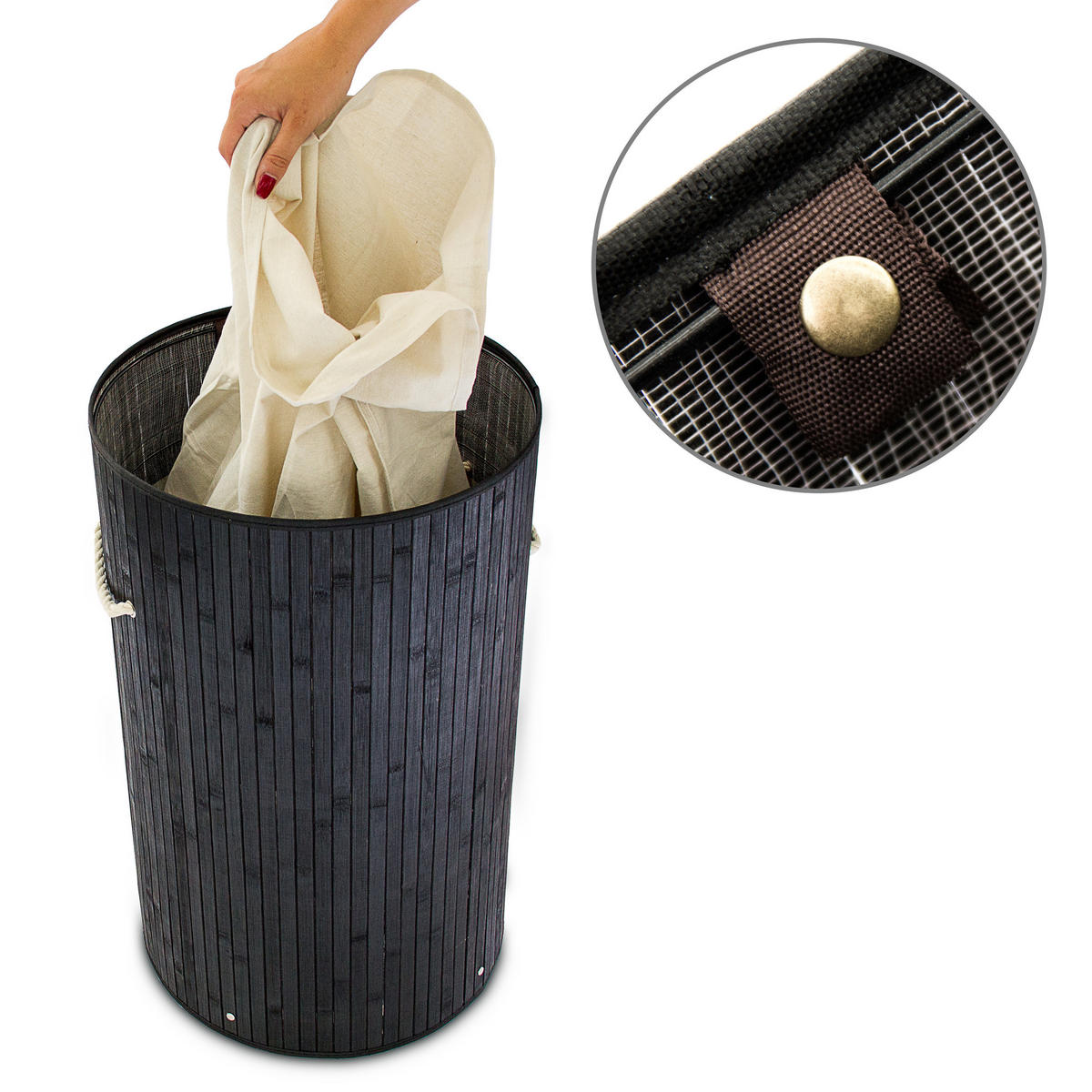WÄSCHEKORB - Schwarz, Holz/Textil (41/65/41cm) - Relaxdays