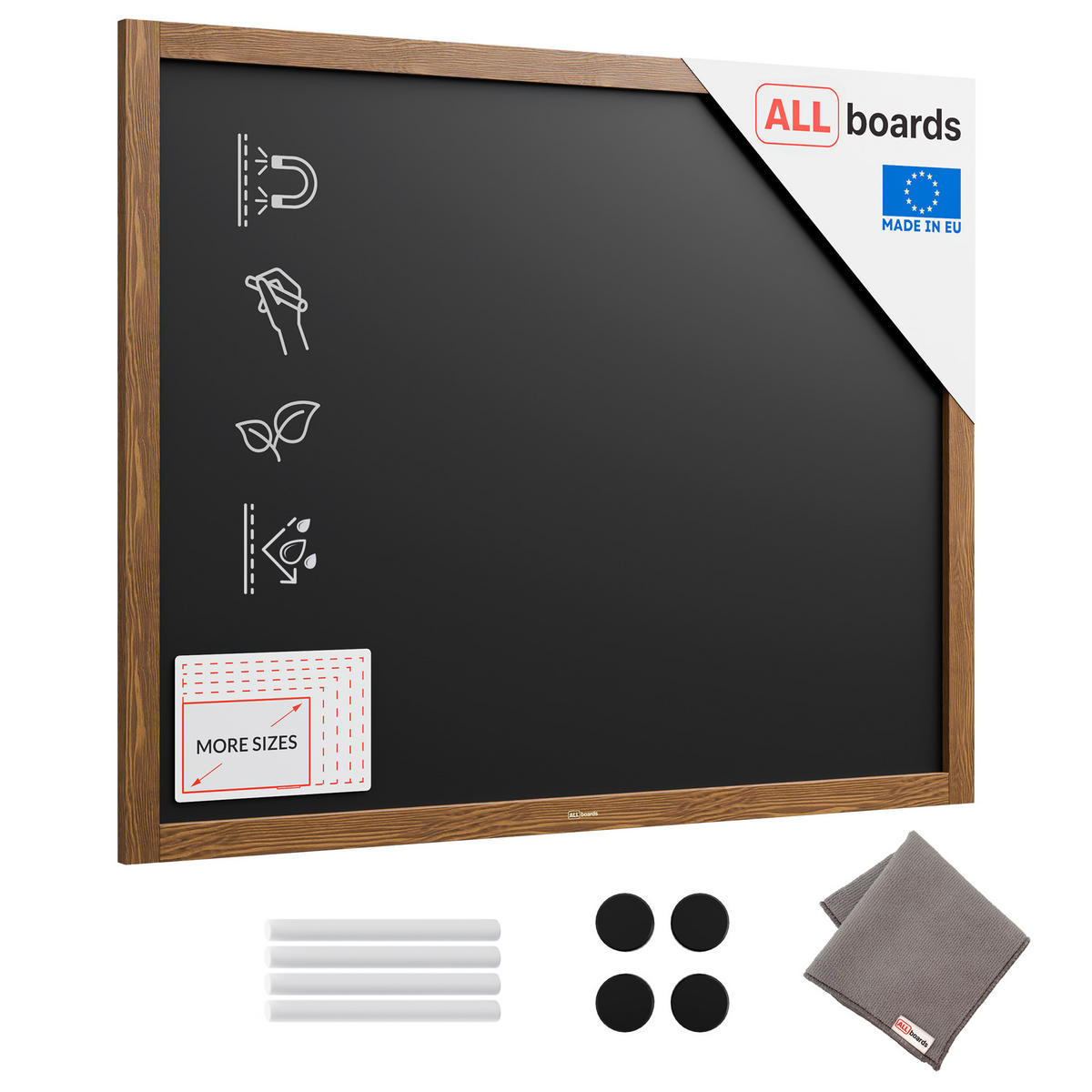 KREIDETAFEL magnetisch mit Holzrahmen 100x80cm - Braun, Holz (100/80/2cm) - ALLboards