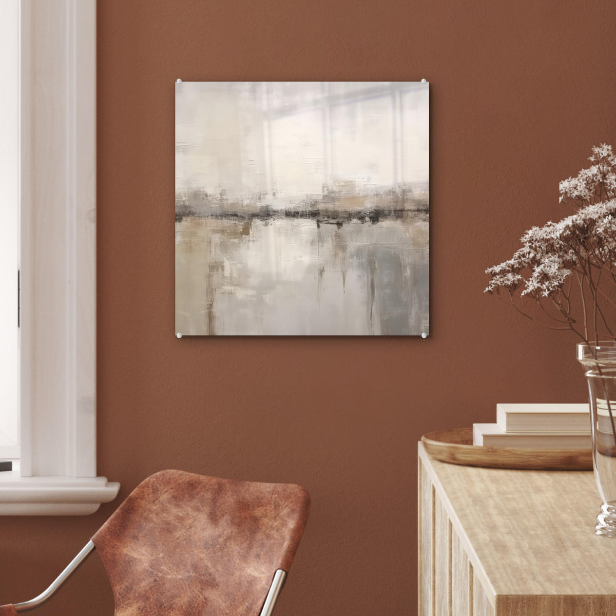 ACRYLGLASBILD Moderne Kunst - Abstrakt - Beige 50x50 cm - Beige, Glas (50/50cm) - MuchoWow