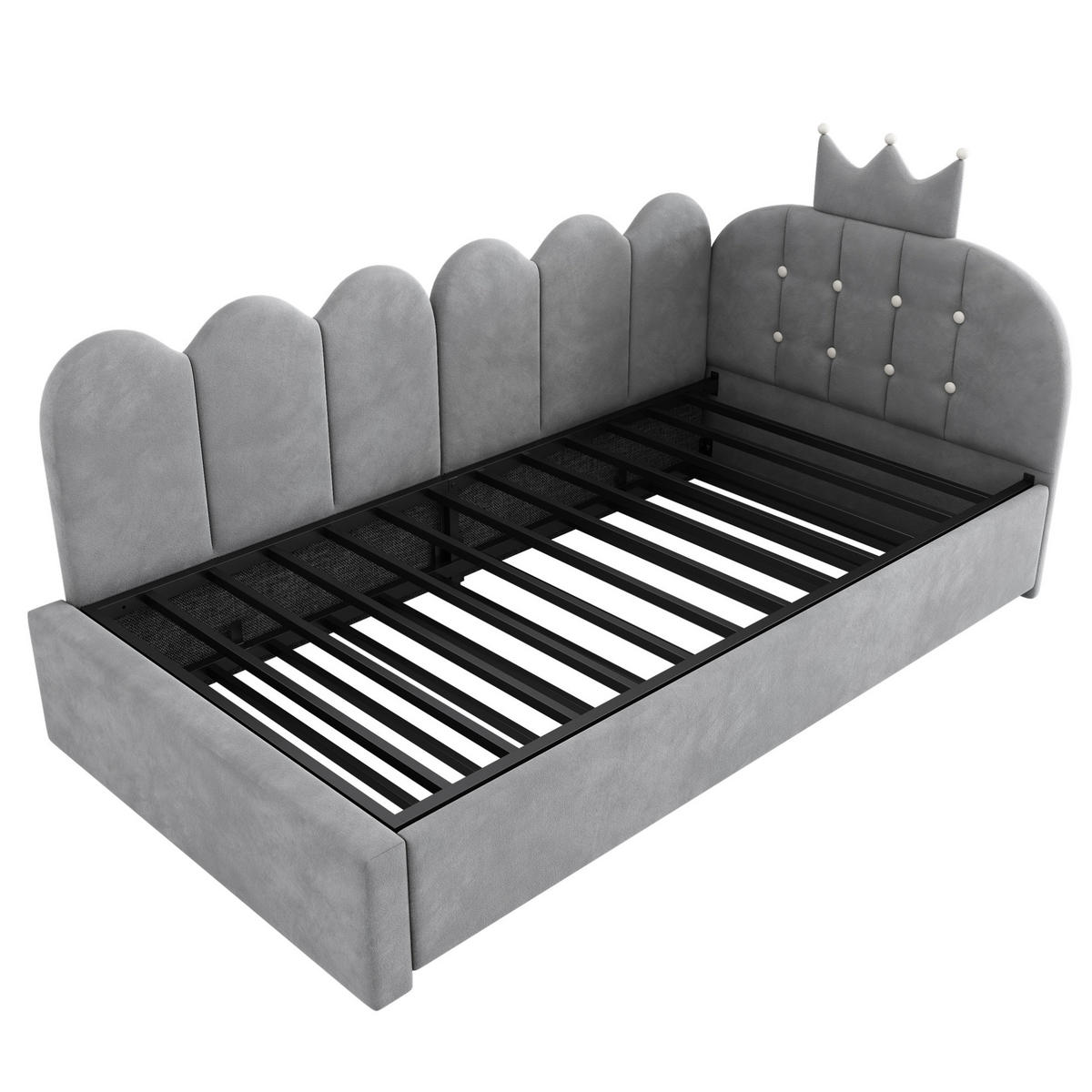 POLSTERBETT 90/200 cm Grau aus Samt mit Ausziehbett - Grau, Textil (90/200cm) - OKMYHOME