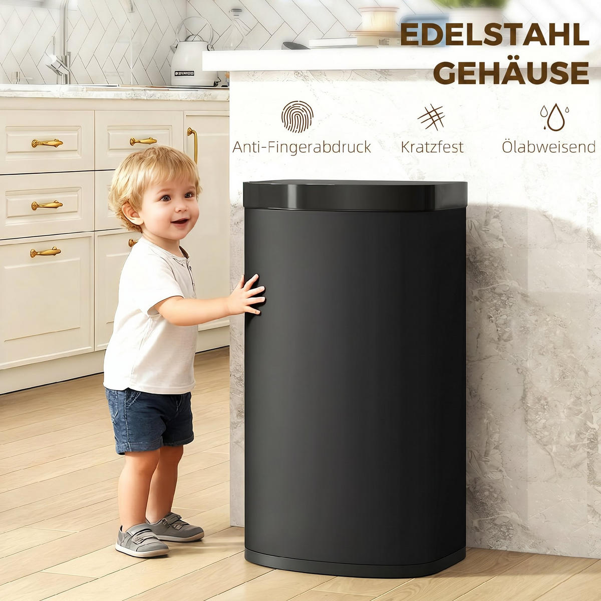 SENSOR-MÜLLEIMER Edelstahl Kunststoff Schwarz - Schwarz, Metall (28.5/69/38cm) - HOMCOM