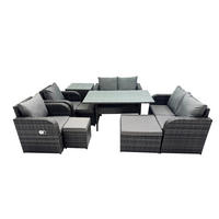 Gartenmöbelset mit Esstisch Polyrattan Dunkelgrau 9-Sitzer - Dunkelgrau/Grau, Glas/Kunststoff - Fimous