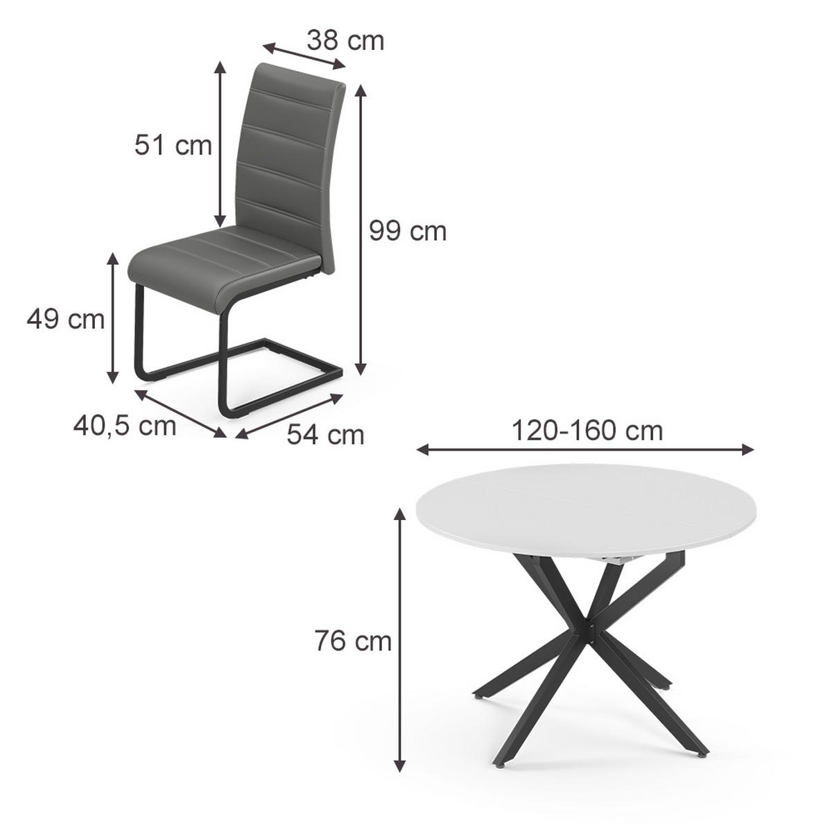 SÚPRAVA JEDÁLENSKÉHO STOLA Loyd, biely/čierna, 120 x 120 cm so 4 jedálenskými stoličkami, šedé - čierna/biela, kompozitné drevo (120/76.5/120cm) - Vicco