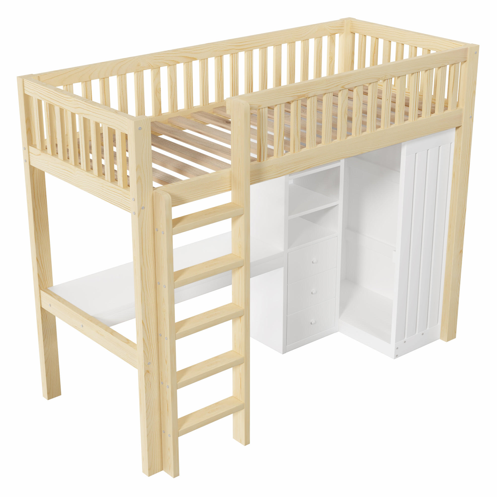 HOCHBETT 90/200 cm DE-04817, mit Schreibtisch, Kleiderschrank und 3 Schubladen in Natur - Naturfarben, Holz/Holzwerkstoff (90/200cm) - ComfortXL