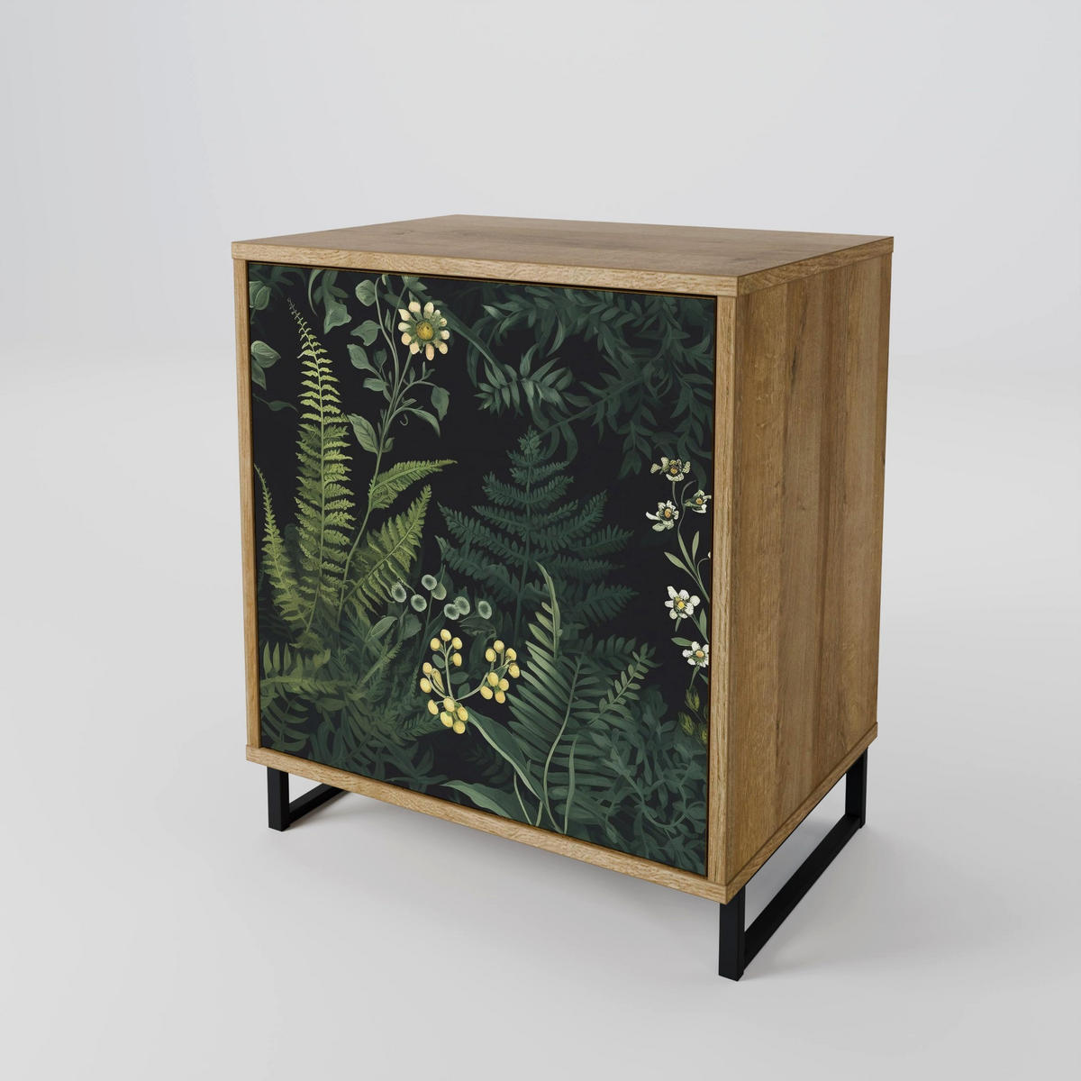 SIDEBOARD FERN FLOWERS, Eichefarben, 57,5x42x77,5 cm, Schräge Buchenholzfüße - Eichefarben/Buchefarben, Holzwerkstoff/Buchenholz (57.5/77.5/42cm) - SpaceRebels