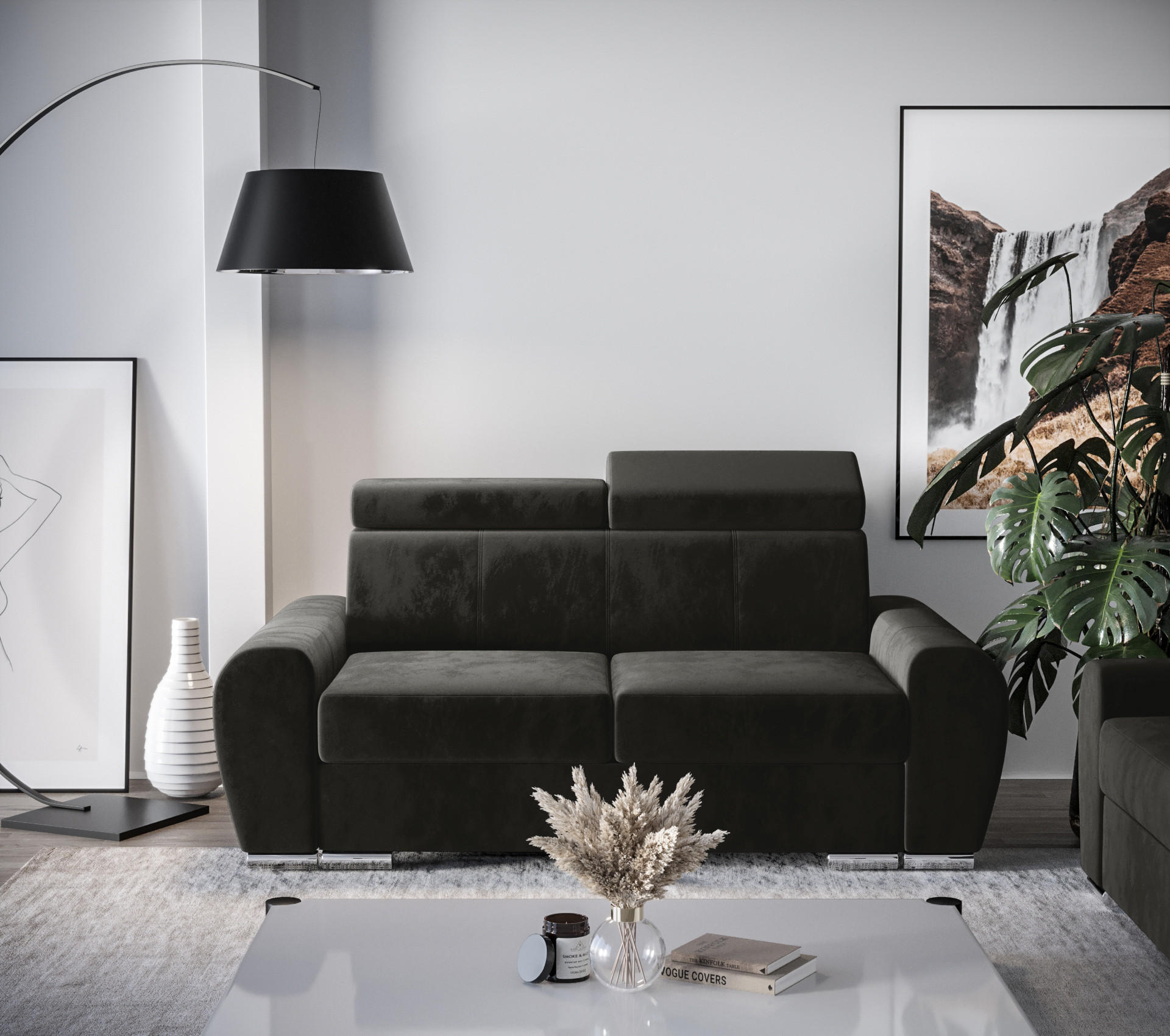 SCHLAFSOFA APOLLO, mit Schlaffunktion und Bettkasten, Farbe: Schwarz, Kunstleder - Schwarz, Textil (178/96/99cm) - O-Sofa