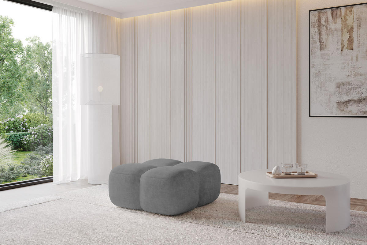 POUF Miko-Puf 90x90x45 cm Grau Velours Modular Sitzhocker - Schwarz/Grau, Holzwerkstoff/Kunststoff (90/43/90cm) - ALTDECOR