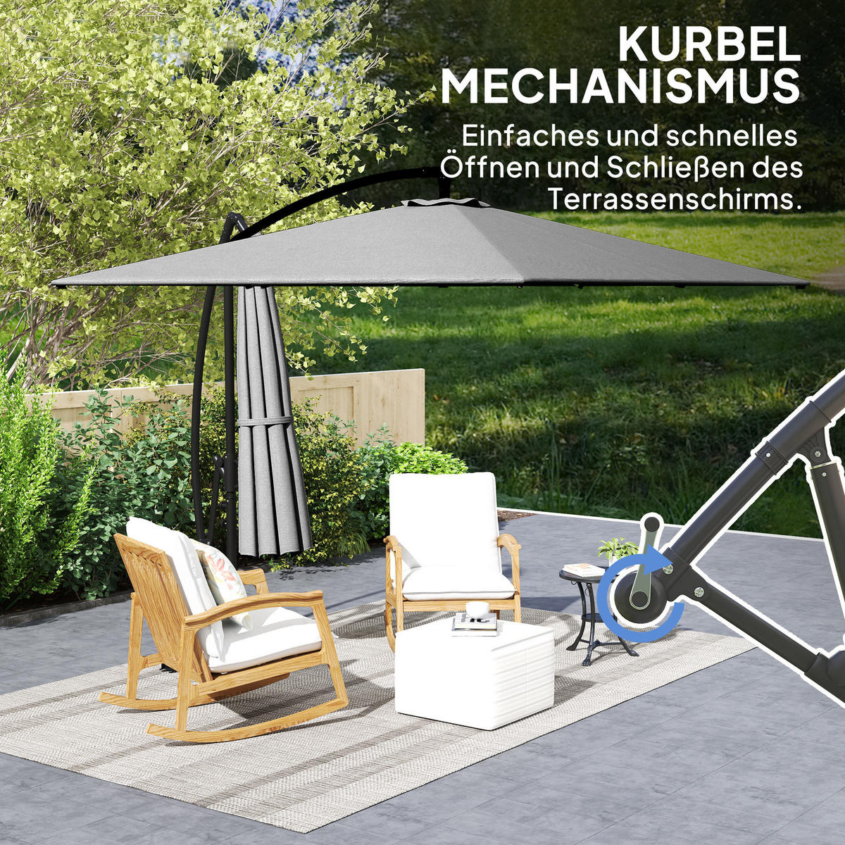 AMPELSCHIRM Ø260 cm mit UV-Schutz, Grau - Grau, Metall (250/295cm) - Outsunny