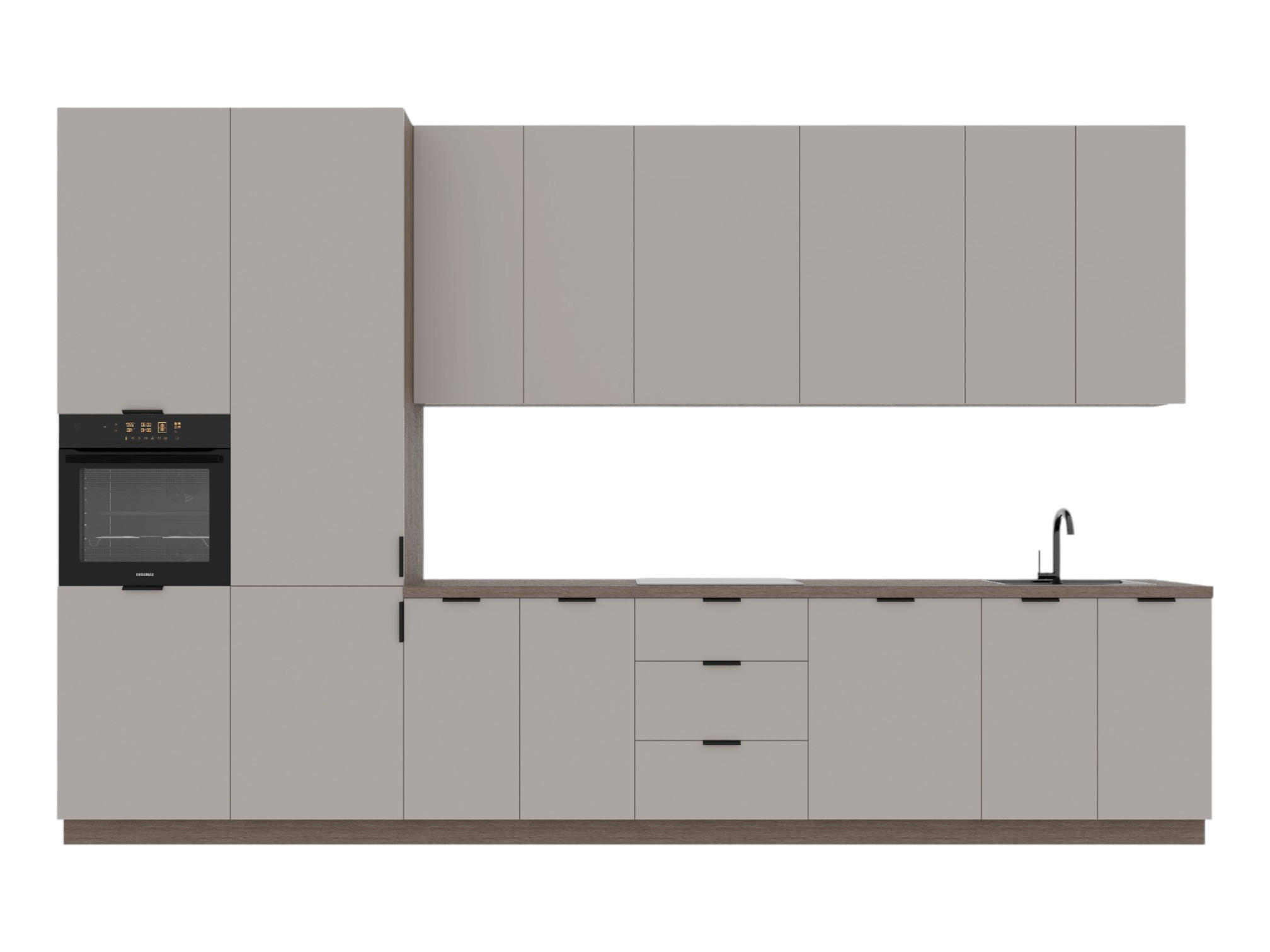 KÜCHENZEILE 400 cm –Sorento K73-M400 - in Beige / Matt - Beige/Schwarz, Holz/Holzwerkstoff (400/247/58cm)