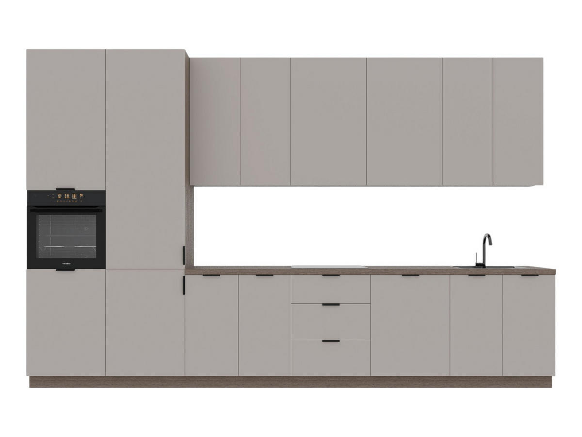KÜCHENZEILE 400 cm –Sorento K73-M400 - in Beige / Matt - Beige/Schwarz, Holz/Holzwerkstoff (400/247/58cm)