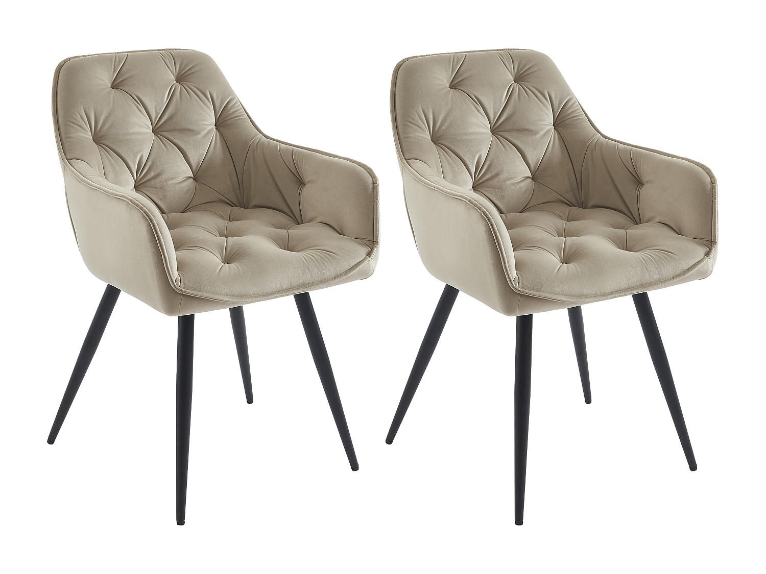 STUHL mit Armlehnen 2er-Set - Samt & schwarzes Metall - Beige - MOBELIA - Beige, Textil (56/86/64cm) - Pascal Morabito