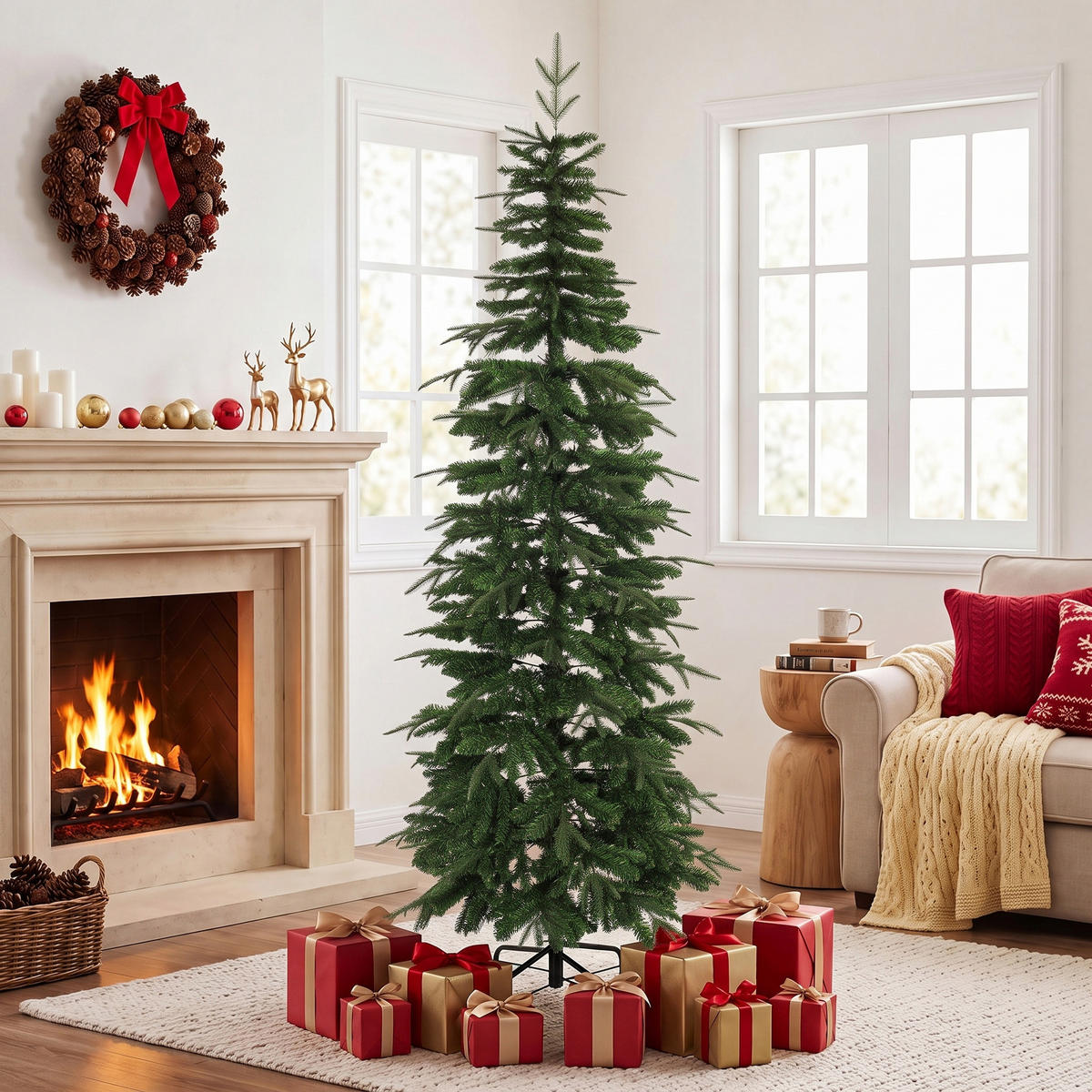 KÜNSTLICHER-WEIHNACHTSBAUM PE PVC Grün - Grün, Kunststoff (210cm) - HOMCOM