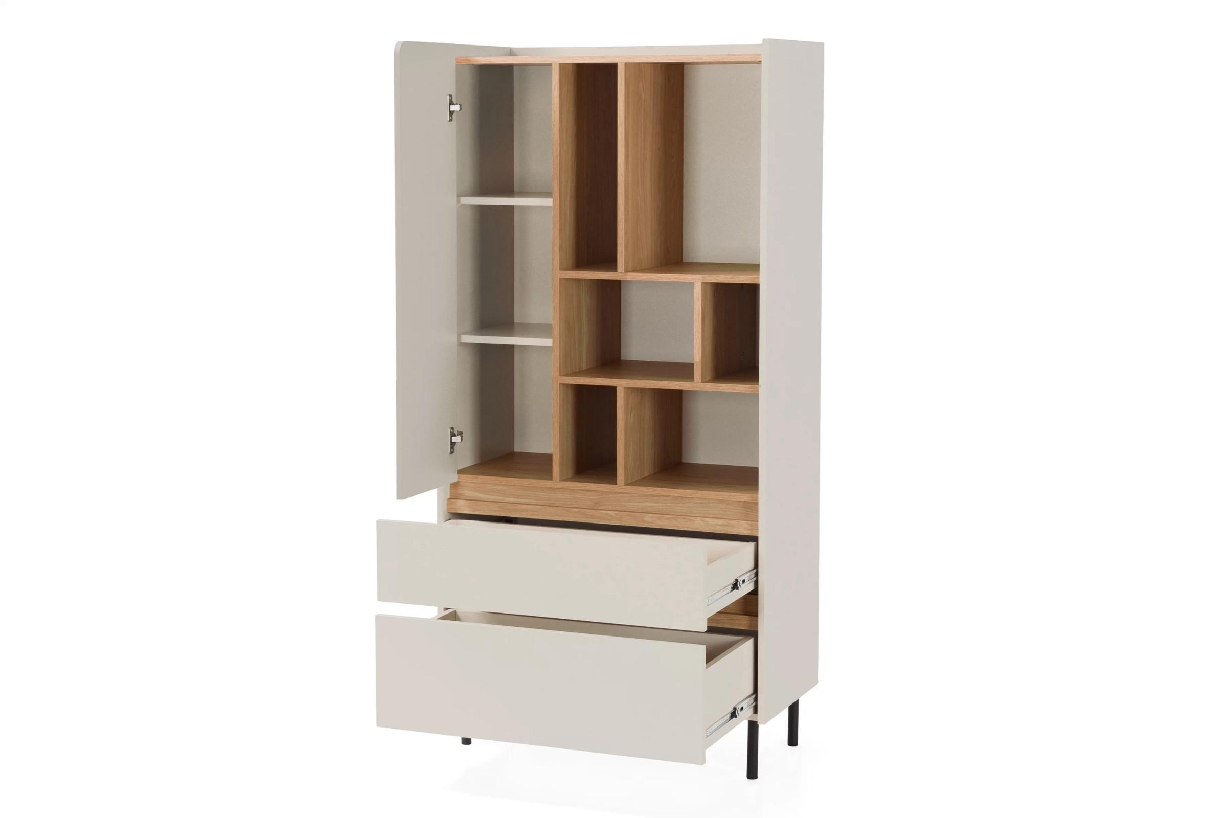 KINDERHOCHKOMMODE LIBU 06 80/40/165 in Sandbeige / Geölte Eiche - Eichefarben/Beige, Holzwerkstoff (80/165/40cm) - Deine Möbel 24