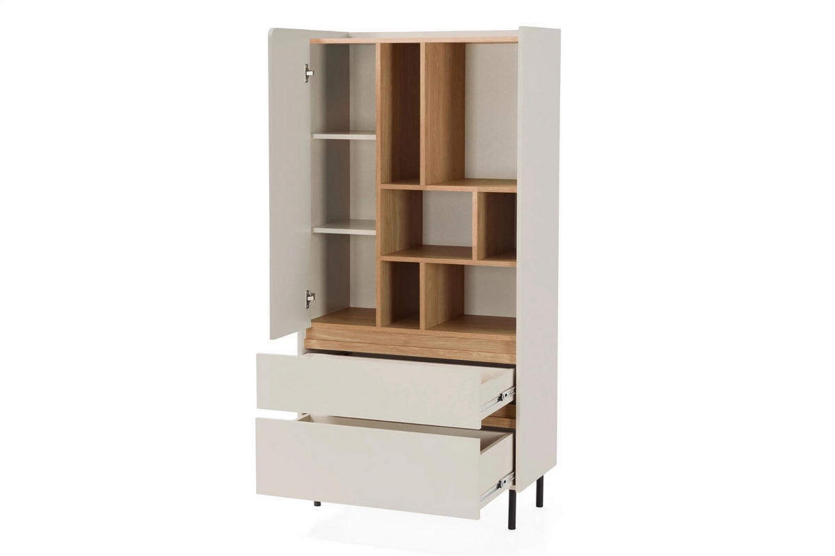 KINDERHOCHKOMMODE LIBU 06 80/40/165 in Sandbeige / Geölte Eiche - Eichefarben/Beige, Holzwerkstoff (80/165/40cm) - Deine Möbel 24