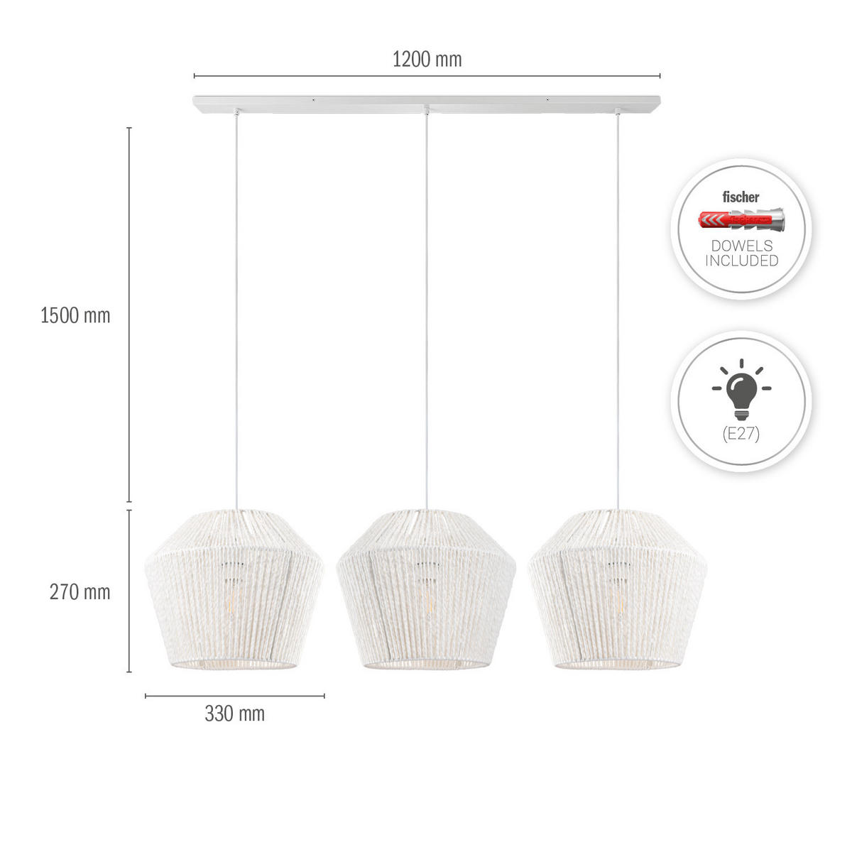 PENDELLEUCHTE Hugo Pd3 Pinto - Weiß, Metall (33/33/37cm) - Paco Home