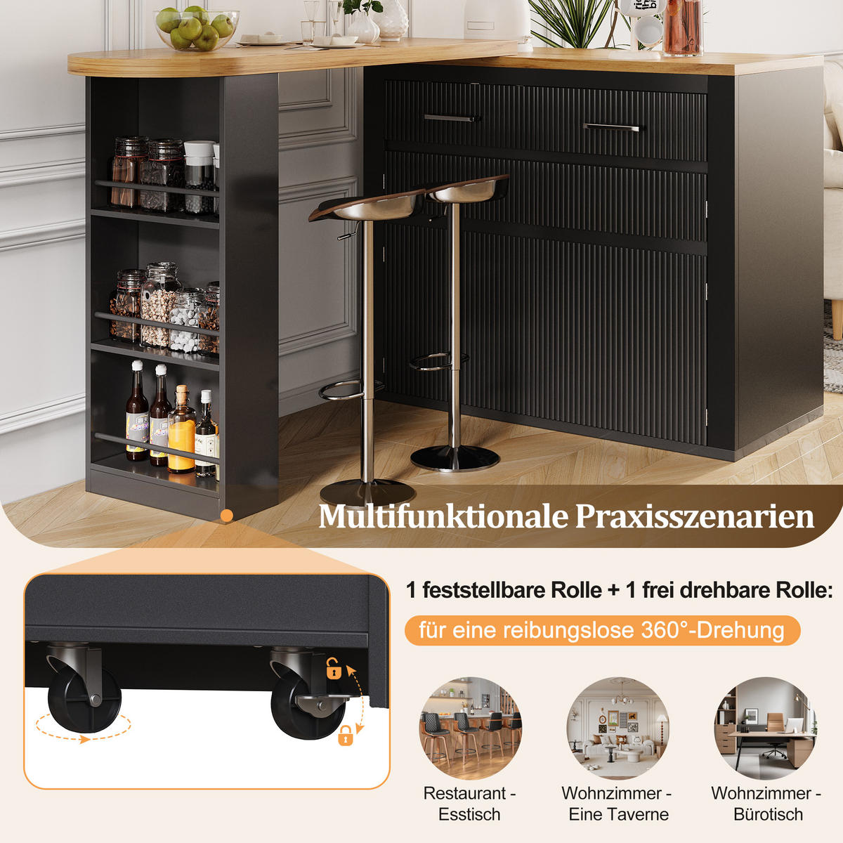 BARTISCH ausziehbar (137-215 cm) in Schwarz - Schwarz, Holzwerkstoff (39/215/102cm) - Urban Meuble