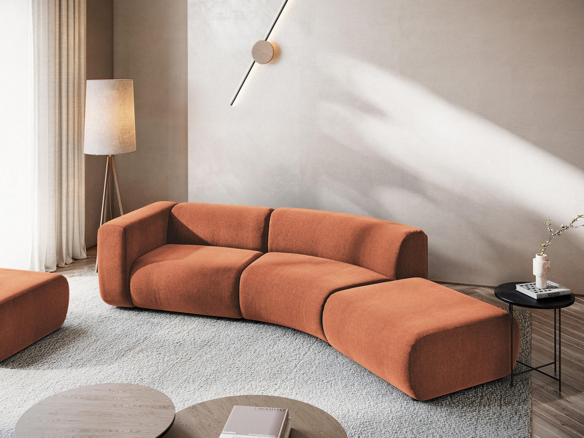 ECKSOFA Rechts Chenille Stoff Orange - Terracotta/Schwarz, Kunststoff/Textil (335/70/166cm) - Makamii