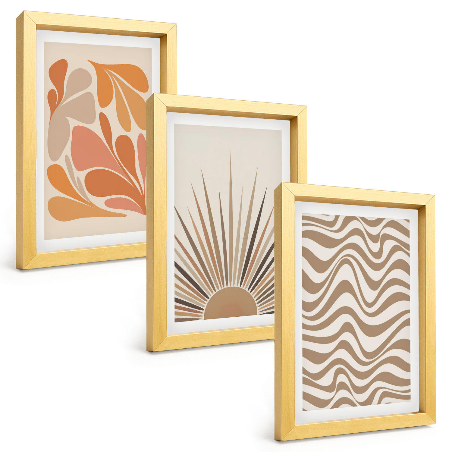 BILDER SET 3er Set - 20x30 cm Goldrahmen - Sonnen-Boho-Pastelltönen - Goldfarben, Kunststoff (20/30cm) - TULUP