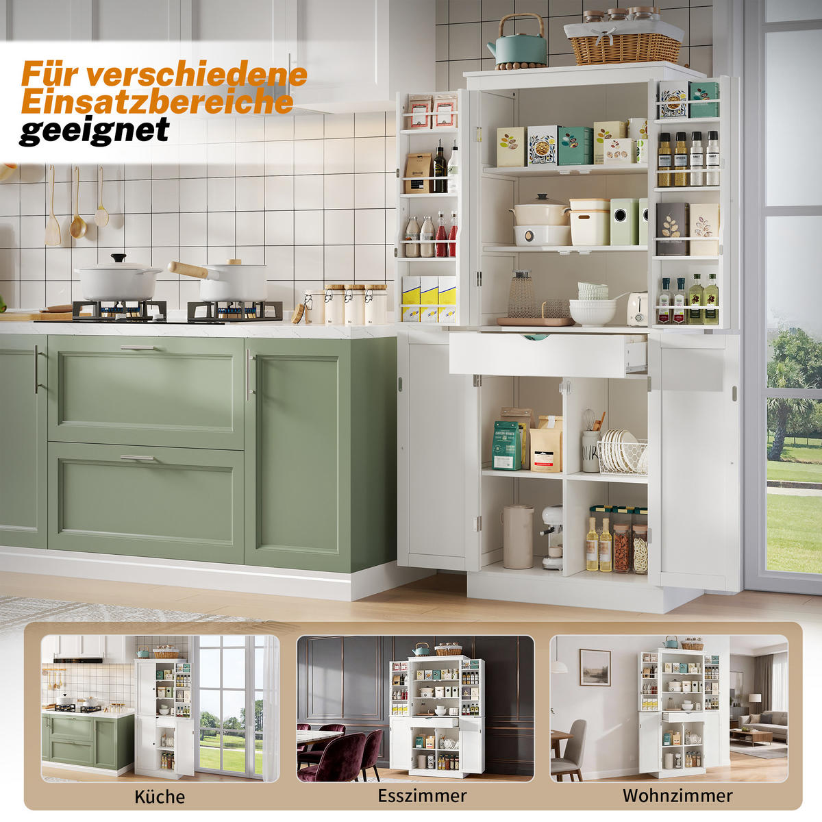 BUFFET 75/40/182 cm weiß aus MDF mit viel Stauraum - Weiß, Holzwerkstoff (75/180/40cm) - OKWISH